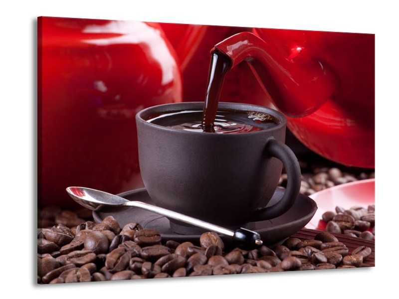 Canvas schilderij Koffie | Rood, Bruin, Wit | 100x70cm 1Luik