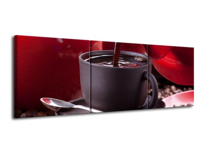 Canvas schilderij Koffie | Rood, Bruin, Wit | 120x40cm 3Luik