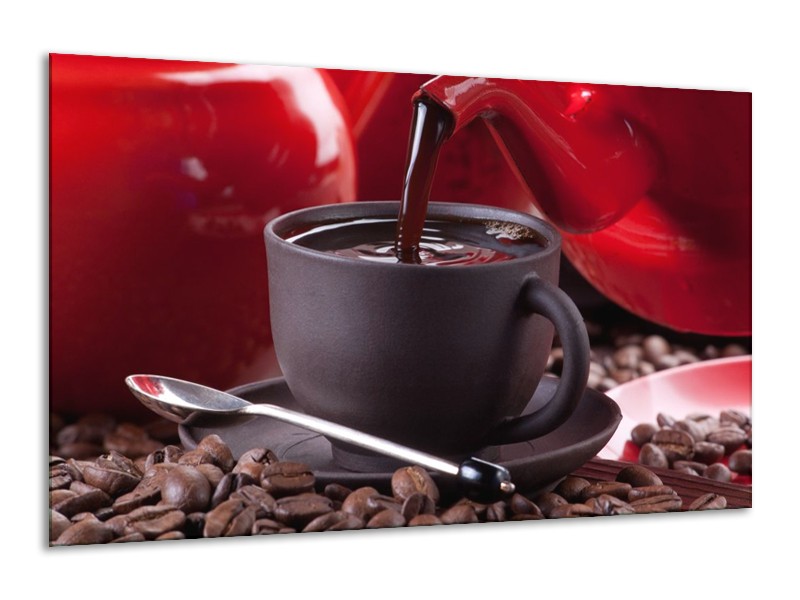 Canvas schilderij Koffie | Rood, Bruin, Wit | 120x70cm 1Luik