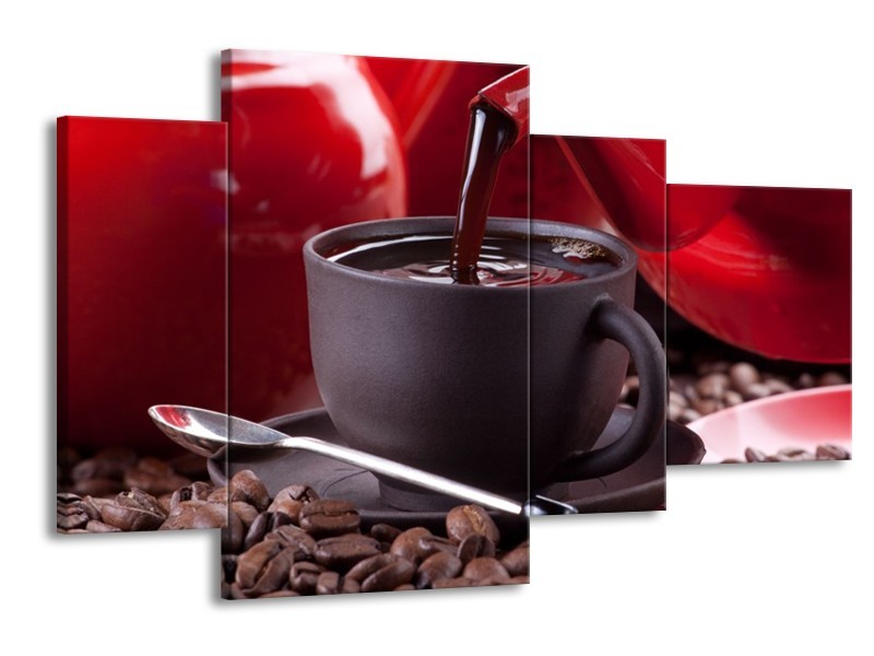 Canvas schilderij Koffie | Rood, Bruin, Wit | 120x75cm 4Luik