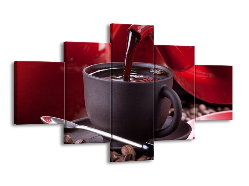 Canvas schilderij Koffie | Rood, Bruin, Wit | 125x70cm 5Luik