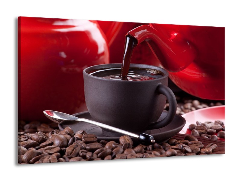 Canvas schilderij Koffie | Rood, Bruin, Wit | 140x90cm 1Luik