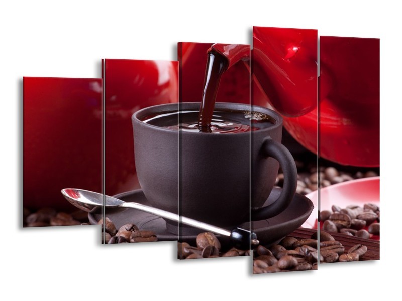 Canvas schilderij Koffie | Rood, Bruin, Wit | 150x100cm 5Luik