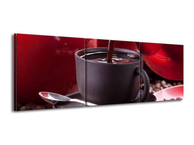 Canvas schilderij Koffie | Rood, Bruin, Wit | 150x50cm 3Luik