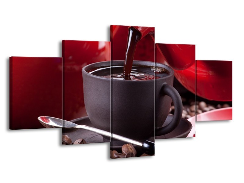 Canvas schilderij Koffie | Rood, Bruin, Wit | 150x80cm 5Luik
