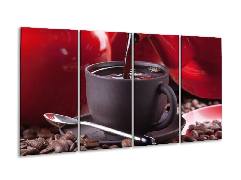 Canvas schilderij Koffie | Rood, Bruin, Wit | 160x80cm 4Luik