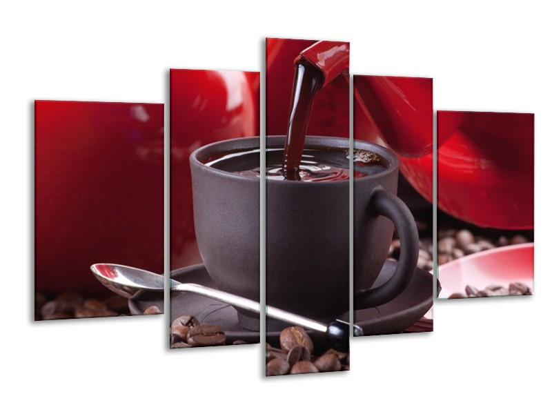 Canvas schilderij Koffie | Rood, Bruin, Wit | 170x100cm 5Luik