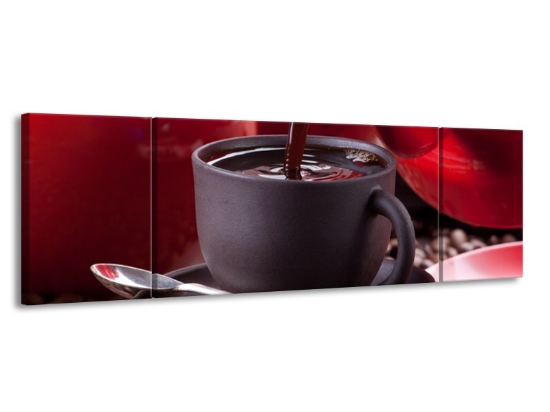 Canvas schilderij Koffie | Rood, Bruin, Wit | 170x50cm 3Luik