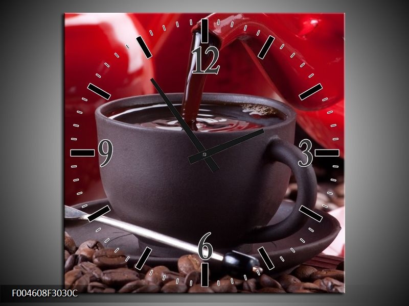 Klok schilderij Koffie | Rood, Bruin, Wit | 30x30cm 1Luik
