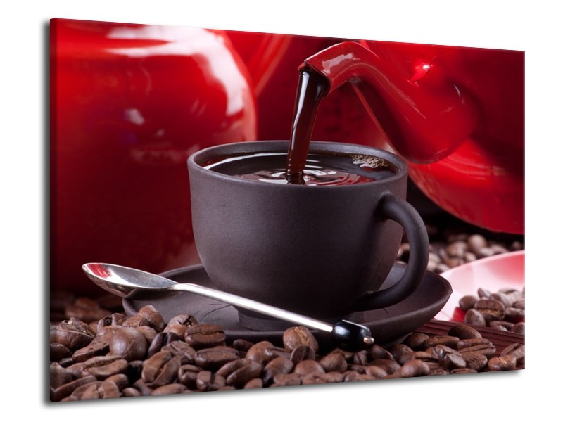 Canvas schilderij Koffie | Rood, Bruin, Wit | 70x50cm 1Luik