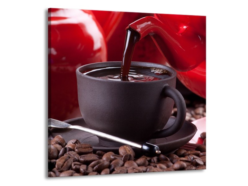 Canvas schilderij Koffie | Rood, Bruin, Wit | 70x70cm 1Luik