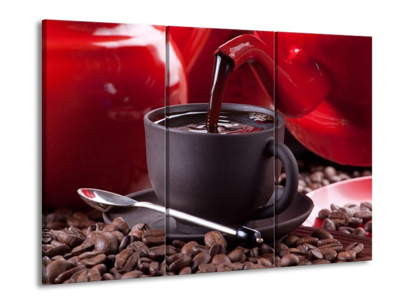 Canvas schilderij Koffie | Rood, Bruin, Wit | 90x60cm 3Luik