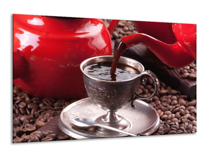 Canvas schilderij Koffie | Rood, Bruin, Wit | 120x70cm 1Luik