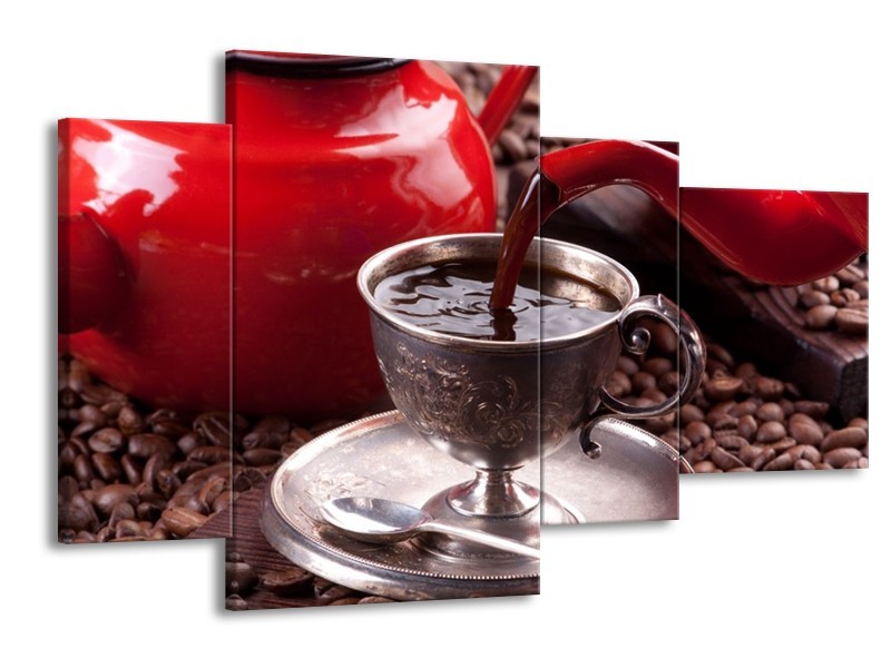 Canvas schilderij Koffie | Rood, Bruin, Wit | 120x75cm 4Luik