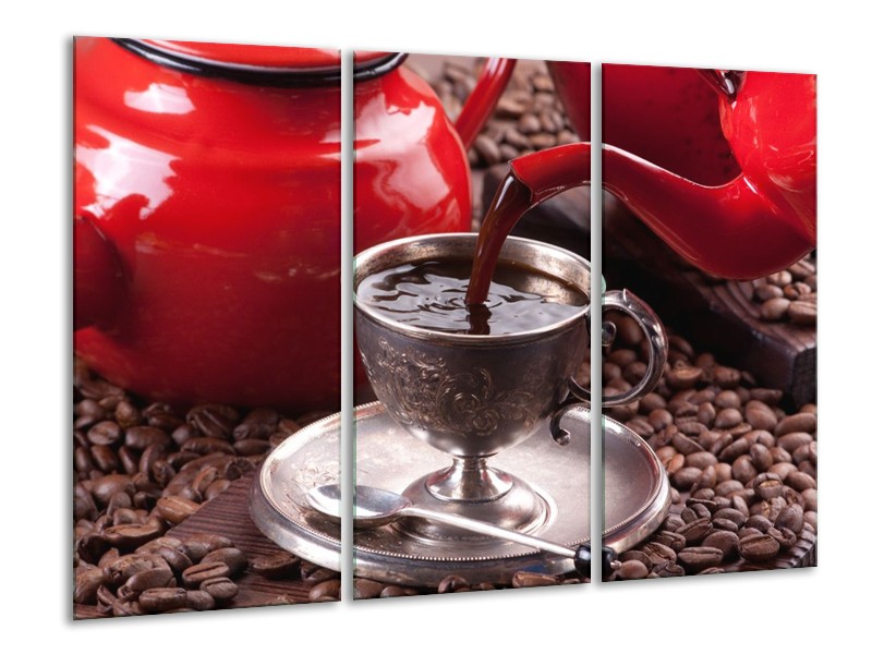 Canvas schilderij Koffie | Rood, Bruin, Wit | 120x80cm 3Luik