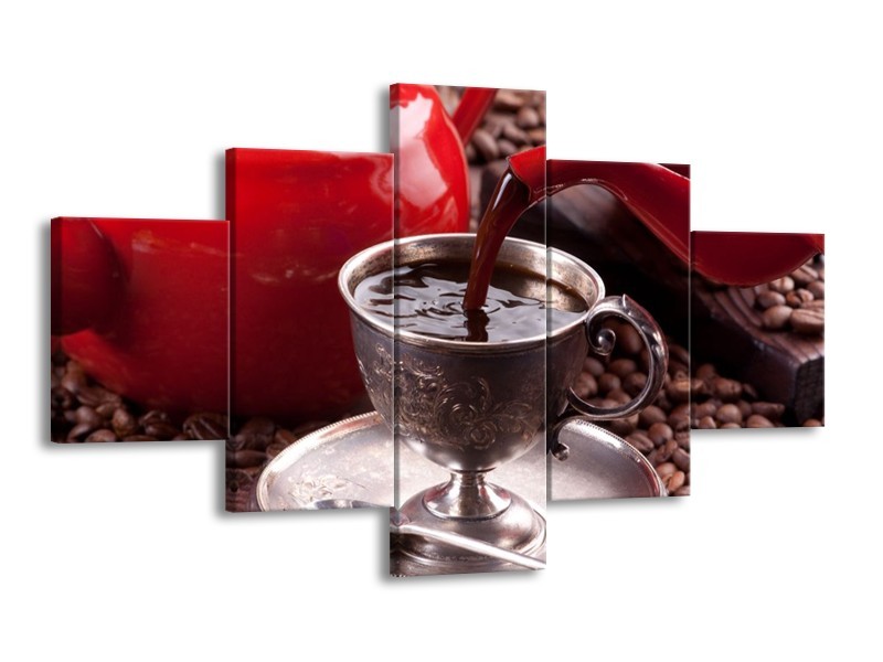 Canvas schilderij Koffie | Rood, Bruin, Wit | 125x70cm 5Luik