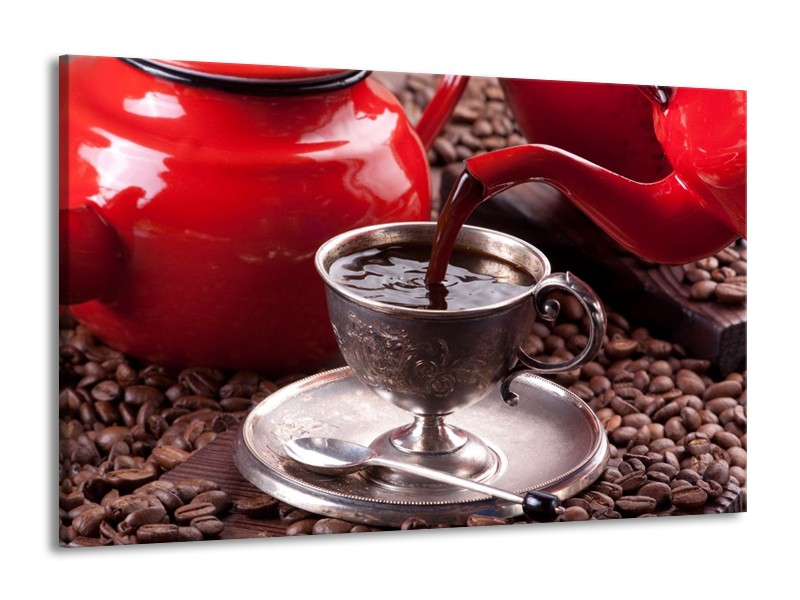 Canvas schilderij Koffie | Rood, Bruin, Wit | 140x90cm 1Luik
