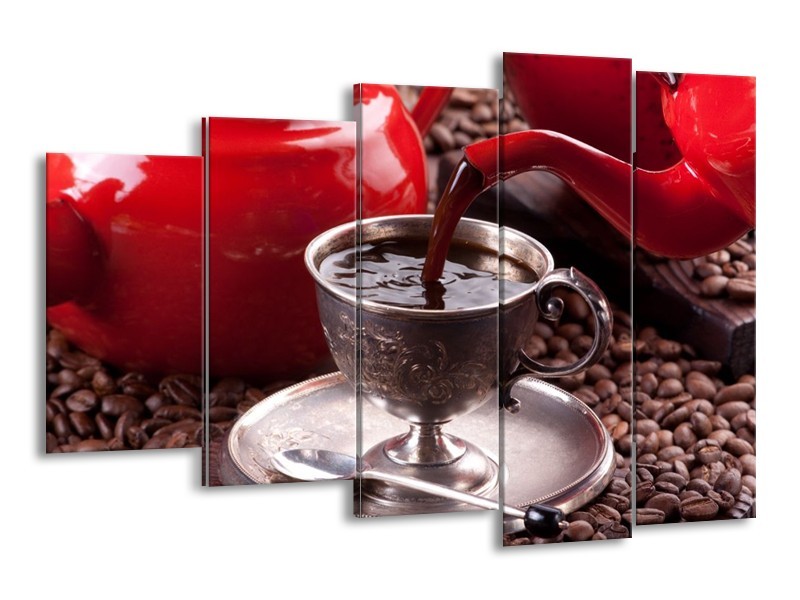 Canvas schilderij Koffie | Rood, Bruin, Wit | 150x100cm 5Luik