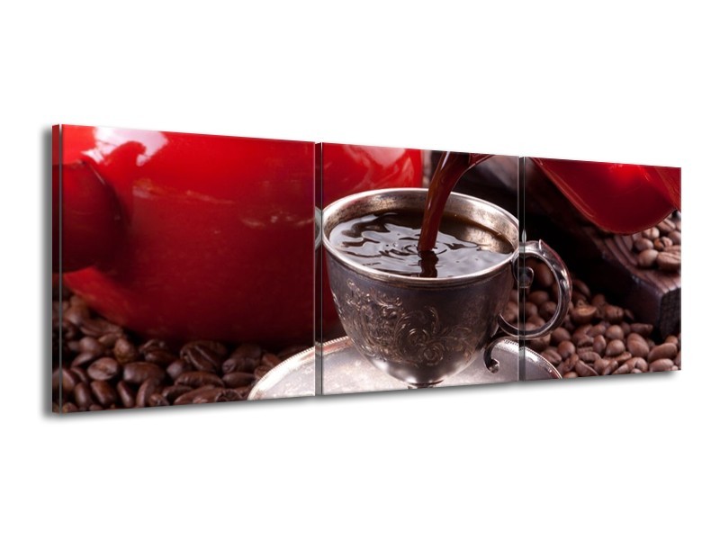 Canvas schilderij Koffie | Rood, Bruin, Wit | 150x50cm 3Luik