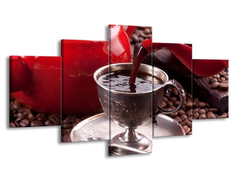 Canvas schilderij Koffie | Rood, Bruin, Wit | 150x80cm 5Luik