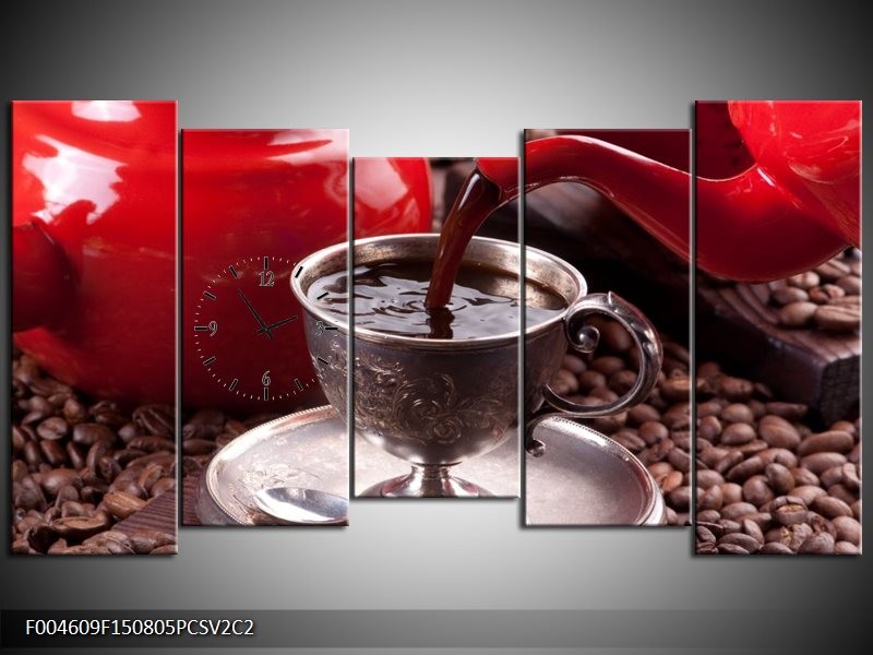 Klok schilderij Koffie | Rood, Bruin, Wit | 150x80cm 5Luik