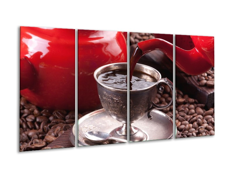 Canvas schilderij Koffie | Rood, Bruin, Wit | 160x80cm 4Luik