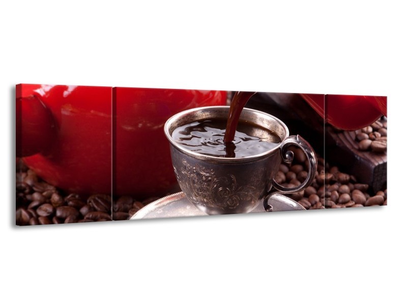 Canvas schilderij Koffie | Rood, Bruin, Wit | 170x50cm 3Luik