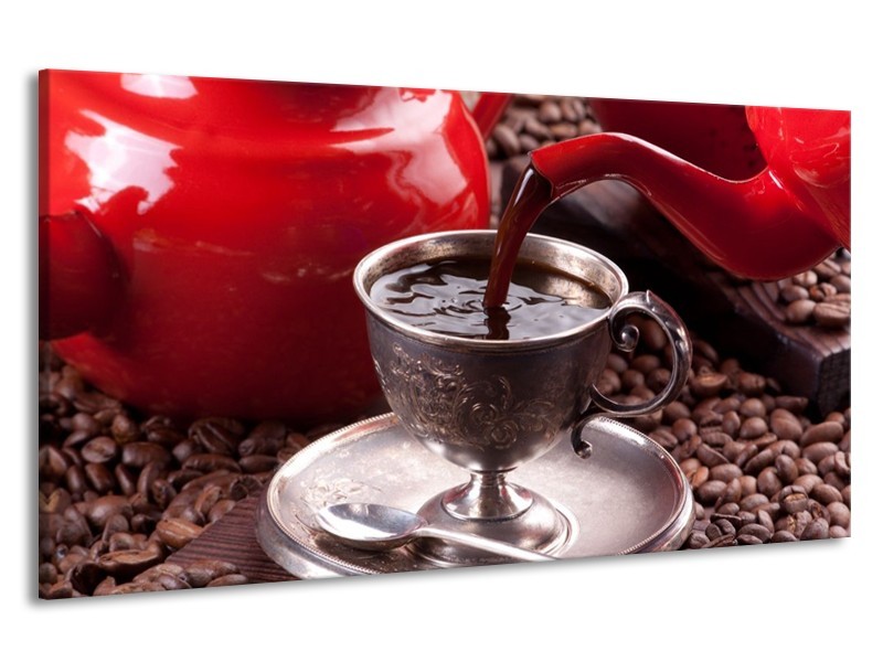 Canvas schilderij Koffie | Rood, Bruin, Wit | 190x100cm 1Luik