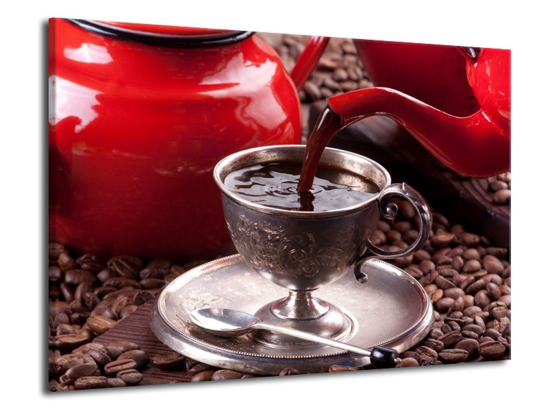 Canvas schilderij Koffie | Rood, Bruin, Wit | 70x50cm 1Luik
