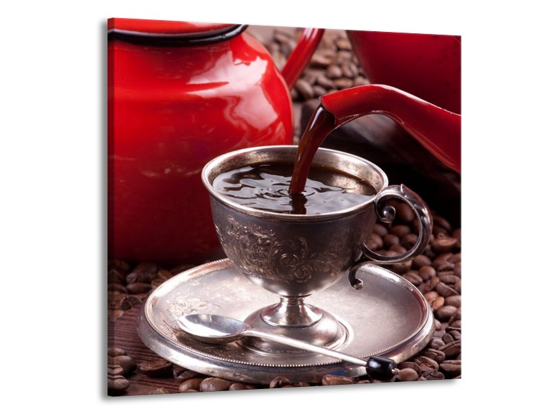 Canvas schilderij Koffie | Rood, Bruin, Wit | 70x70cm 1Luik