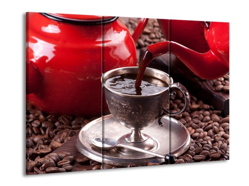 Canvas schilderij Koffie | Rood, Bruin, Wit | 90x60cm 3Luik