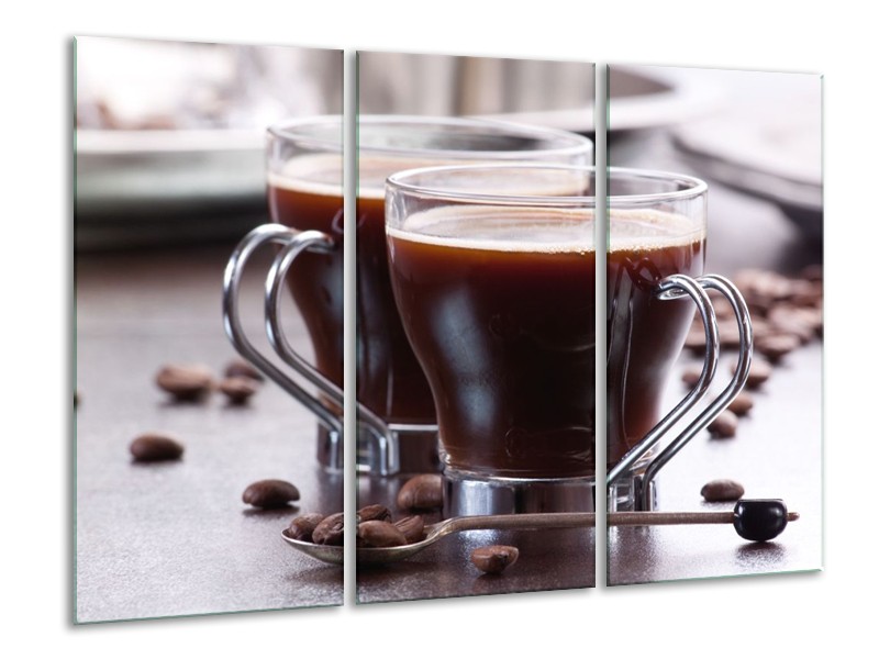 Canvas schilderij Koffie | Bruin, Wit | 120x80cm 3Luik