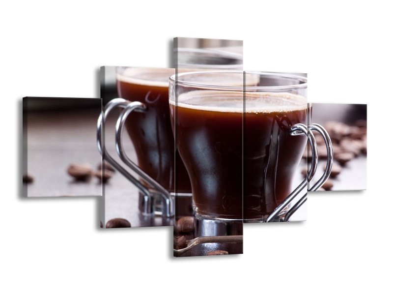Canvas schilderij Koffie | Bruin, Wit | 125x70cm 5Luik