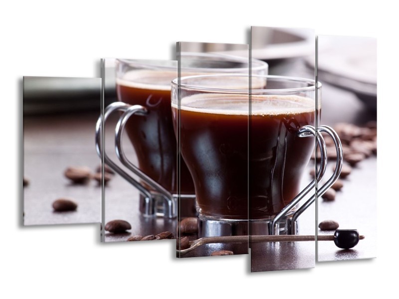 Canvas schilderij Koffie | Bruin, Wit | 150x100cm 5Luik