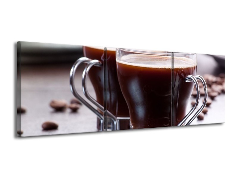 Canvas schilderij Koffie | Bruin, Wit | 150x50cm 3Luik