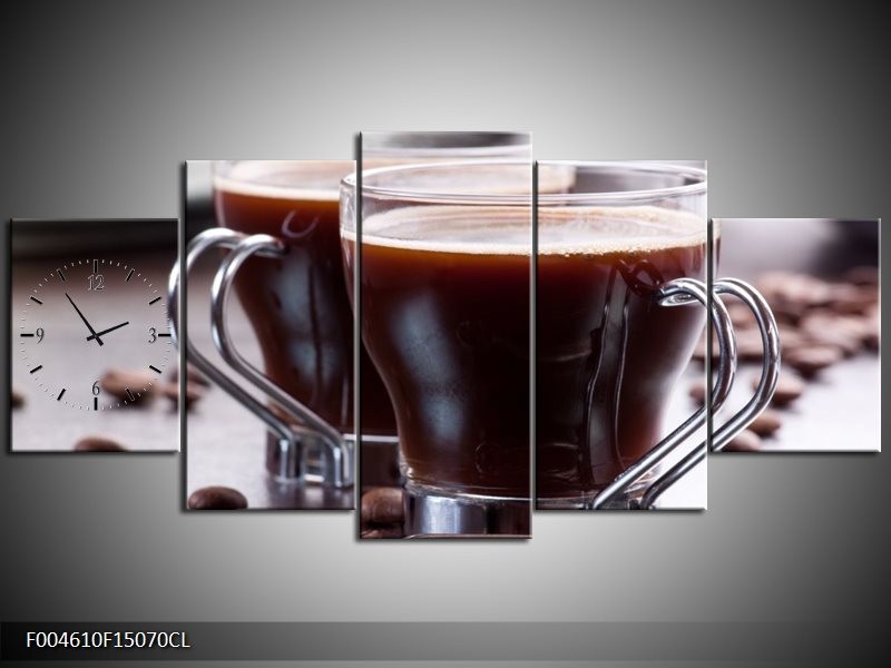 Klok schilderij Koffie | Bruin, Wit | 150x70cm 5Luik