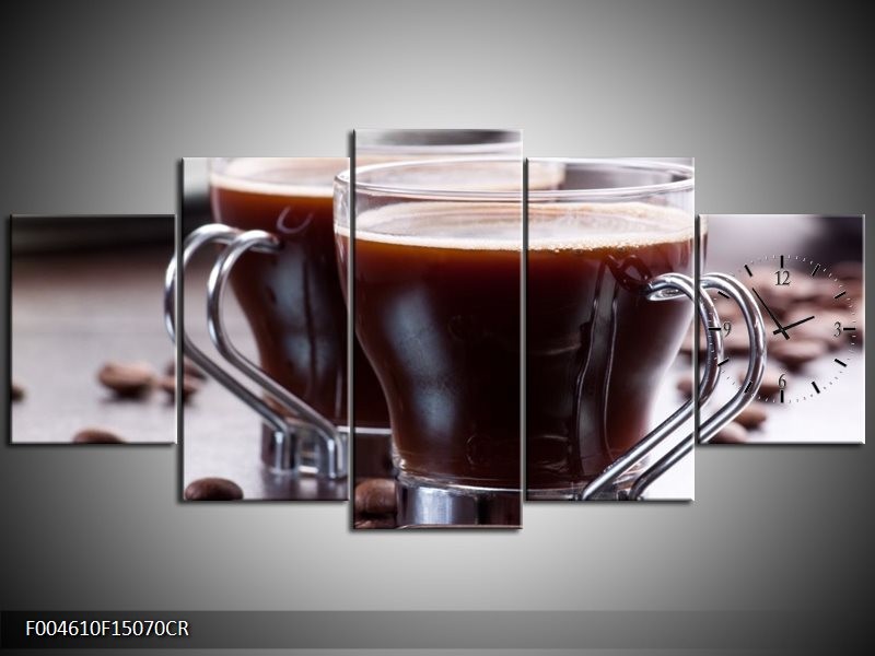 Klok schilderij Koffie | Bruin, Wit | 150x70cm 5Luik