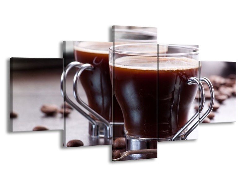 Canvas schilderij Koffie | Bruin, Wit | 150x80cm 5Luik