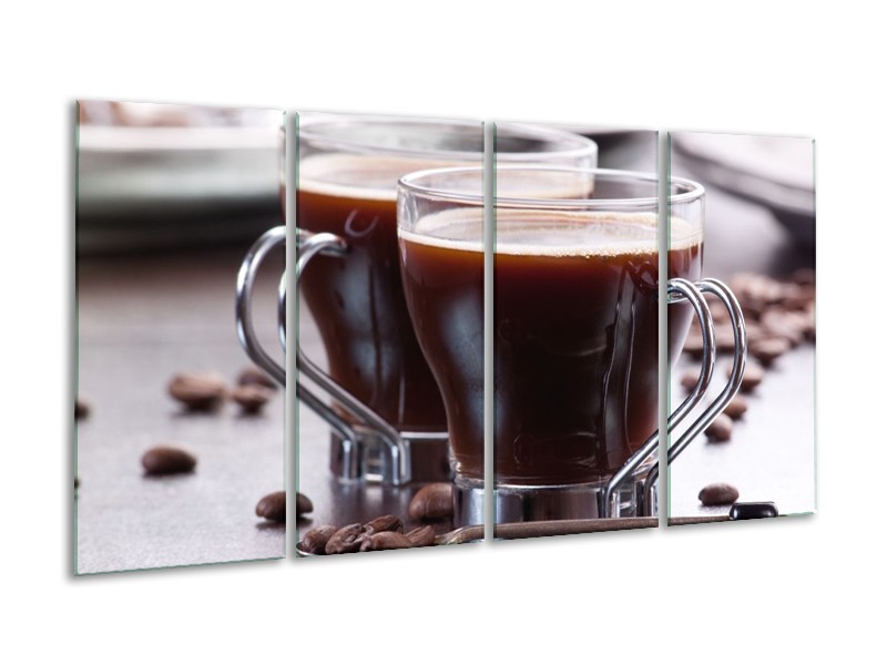Canvas schilderij Koffie | Bruin, Wit | 160x80cm 4Luik