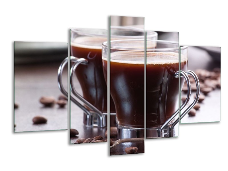 Canvas schilderij Koffie | Bruin, Wit | 170x100cm 5Luik