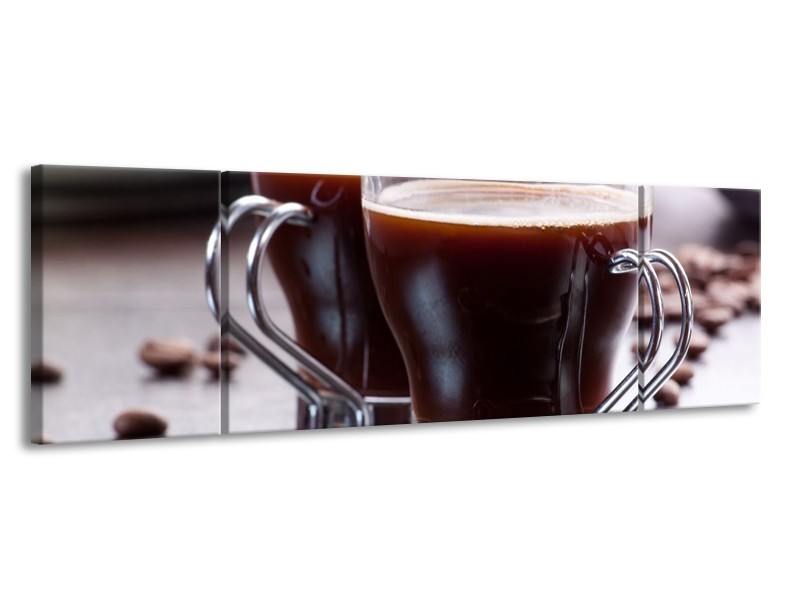 Canvas schilderij Koffie | Bruin, Wit | 170x50cm 3Luik