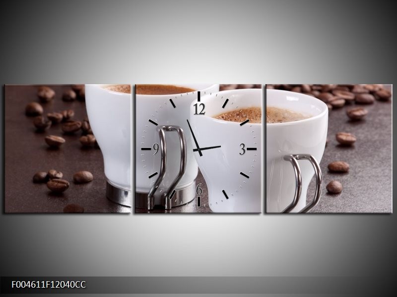Klok schilderij Koffie | Bruin, Wit | 120x40cm 3Luik
