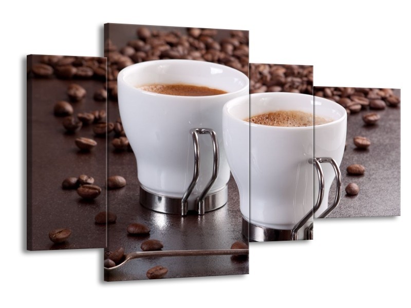 Canvas schilderij Koffie | Bruin, Wit | 120x75cm 4Luik