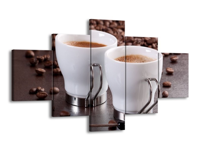 Canvas schilderij Koffie | Bruin, Wit | 125x70cm 5Luik