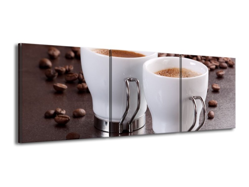 Canvas schilderij Koffie | Bruin, Wit | 150x50cm 3Luik