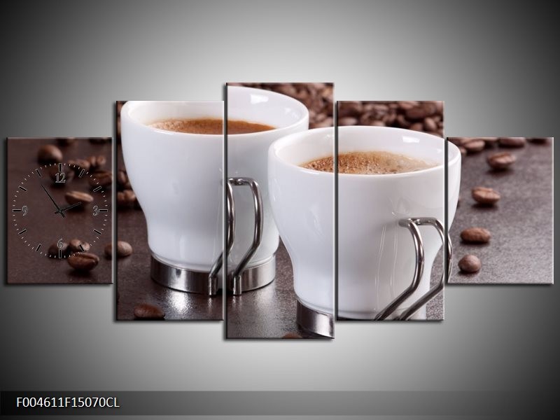 Klok schilderij Koffie | Bruin, Wit | 150x70cm 5Luik