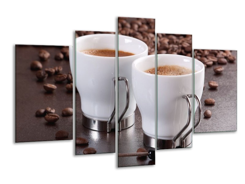 Canvas schilderij Koffie | Bruin, Wit | 170x100cm 5Luik