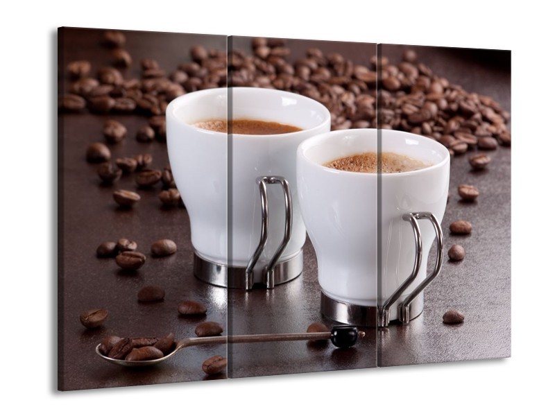 Canvas schilderij Koffie | Bruin, Wit | 90x60cm 3Luik