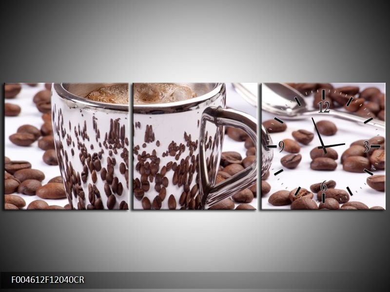 Klok schilderij Koffie | Bruin, Wit | 120x40cm 3Luik