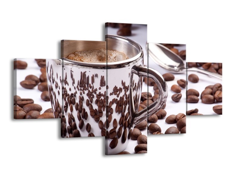 Canvas schilderij Koffie | Bruin, Wit | 125x70cm 5Luik